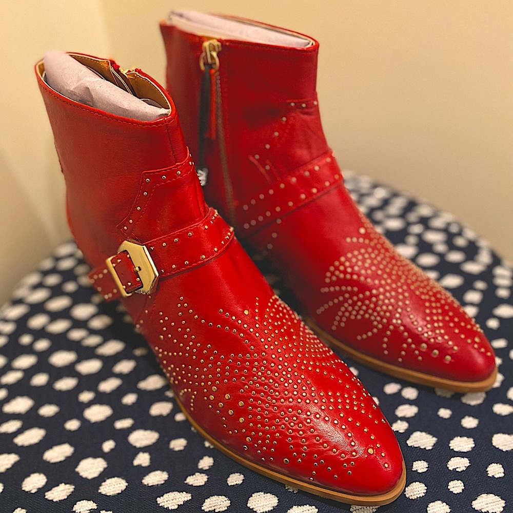 Zara Gold Micro Studded Cowboy Ankle Booties